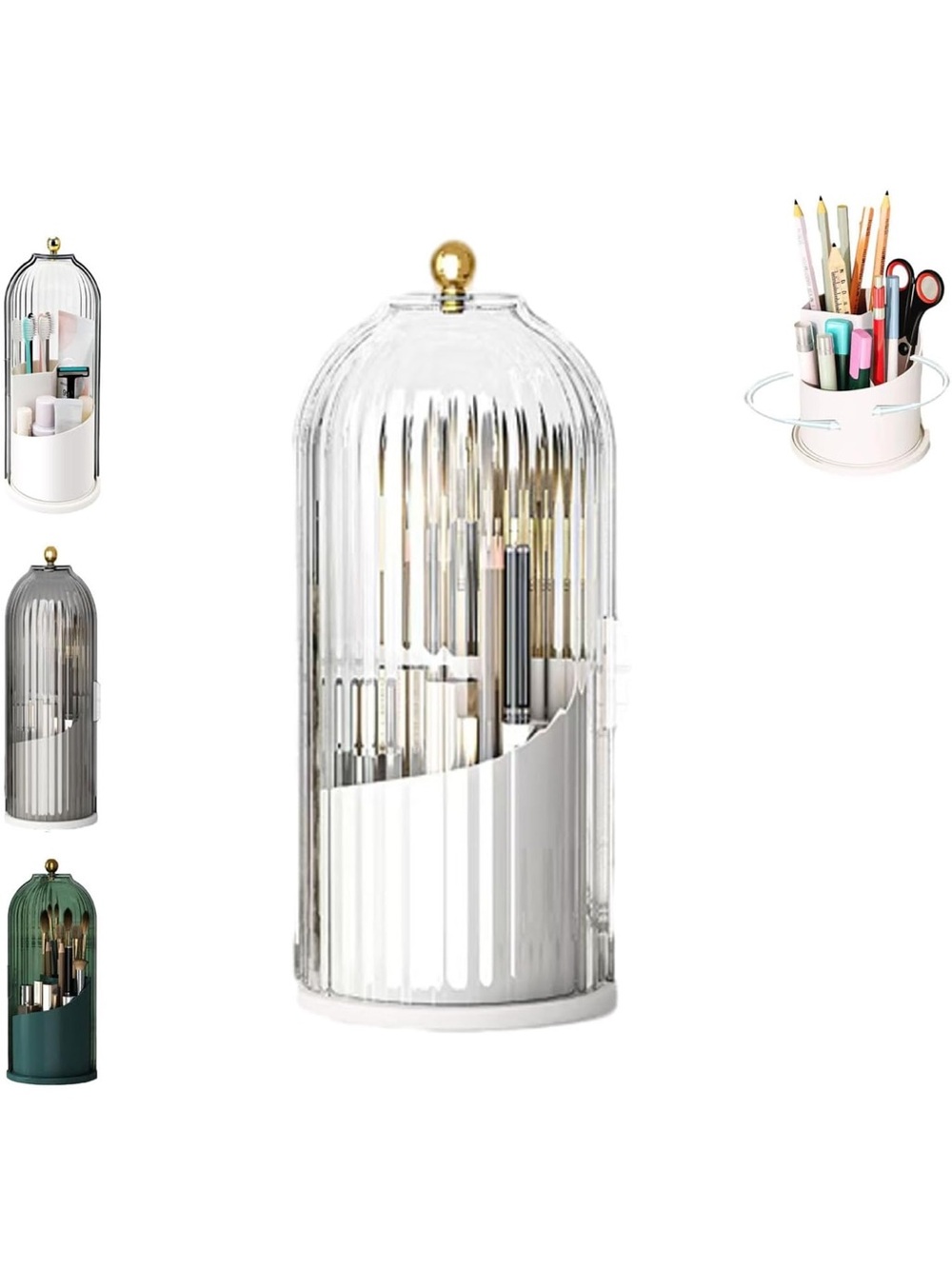 Clear & White Rotating Organizer with Gold Accent - Stylish Desk Storage